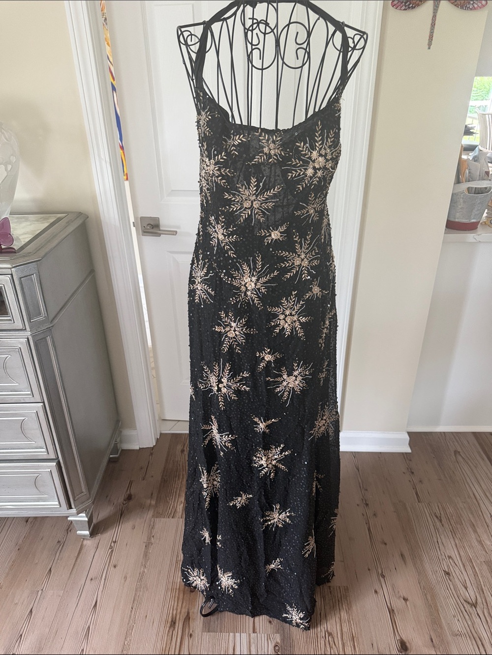 Black & Gold Sequin lined Evening Gown - Women Dresses